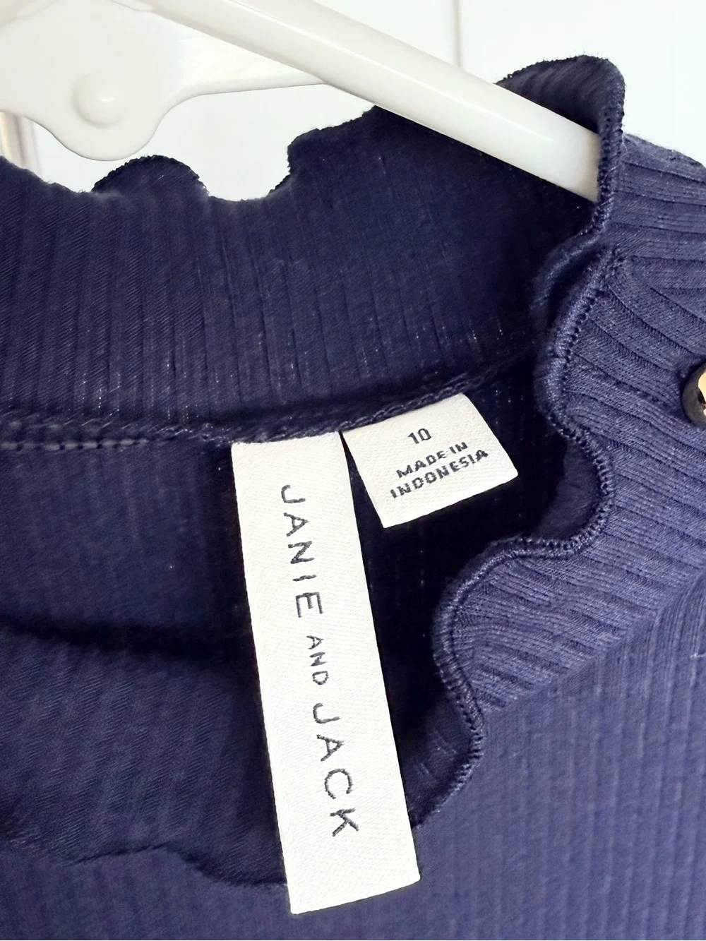 Janie and Jack Girl Navy Ribbed Mock Neck Top with Puff Sleeves and Gold Buttons